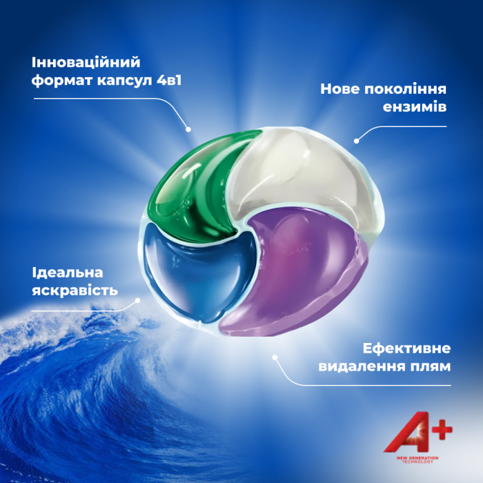 Капсули для прання А+ Ocean Dream 4в1 для всіх типів тканин, 56 шт (831402) - 
